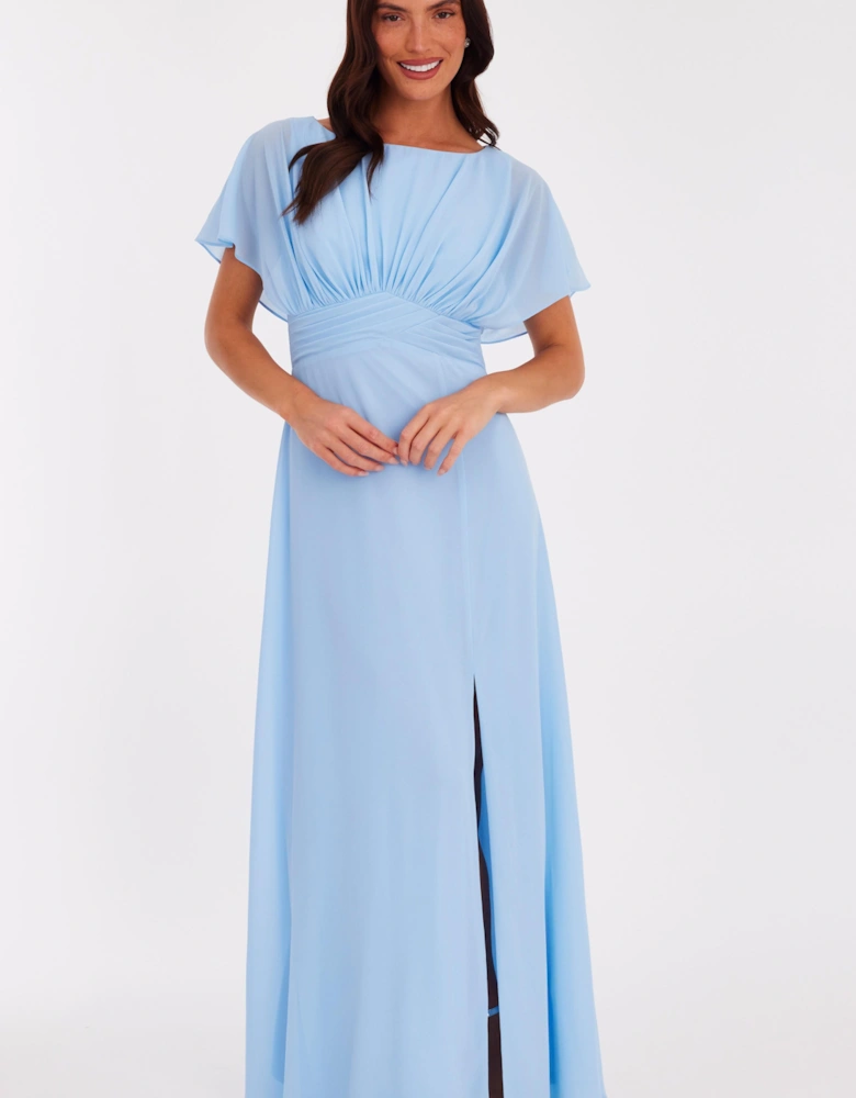Blue Chiffon Angel Sleeve Maxi Dress