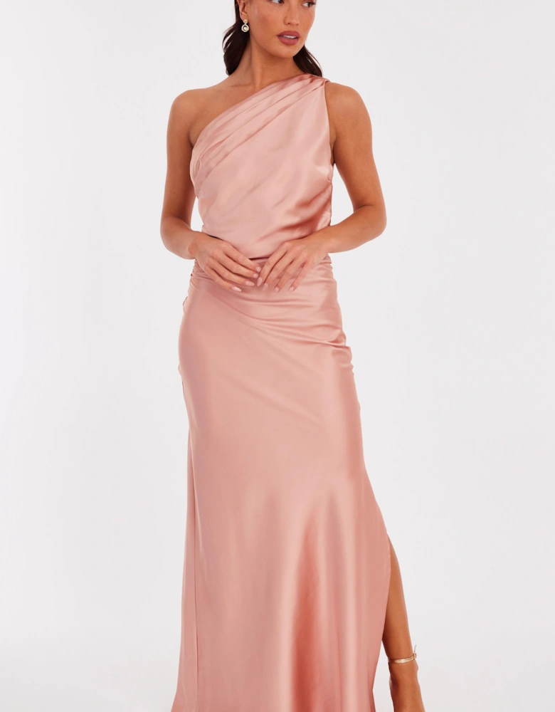 Peach Satin One Shoulder Maxi Dress