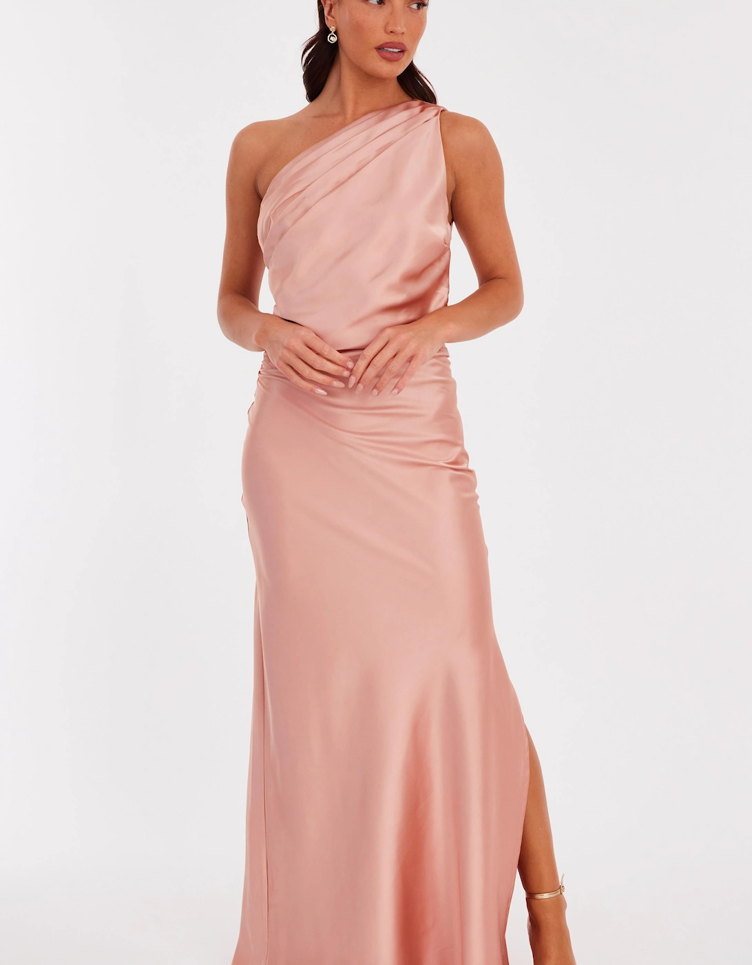 Peach Satin One Shoulder Maxi Dress, 2 of 1