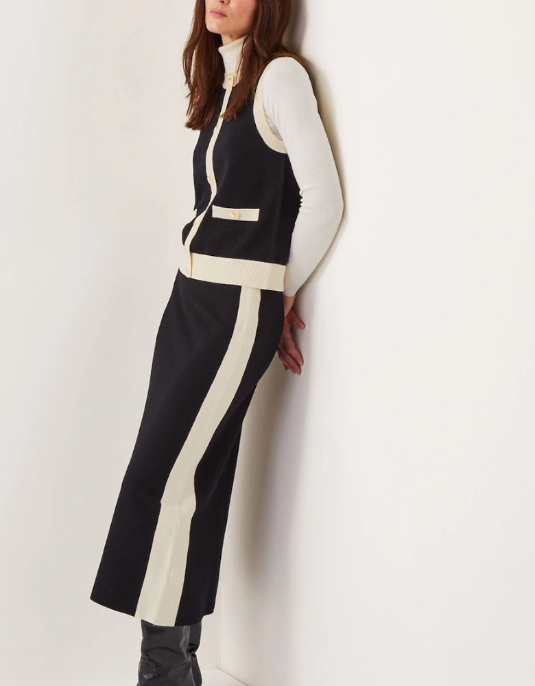 Narla Side Stripe Knit Midi Skirt Black