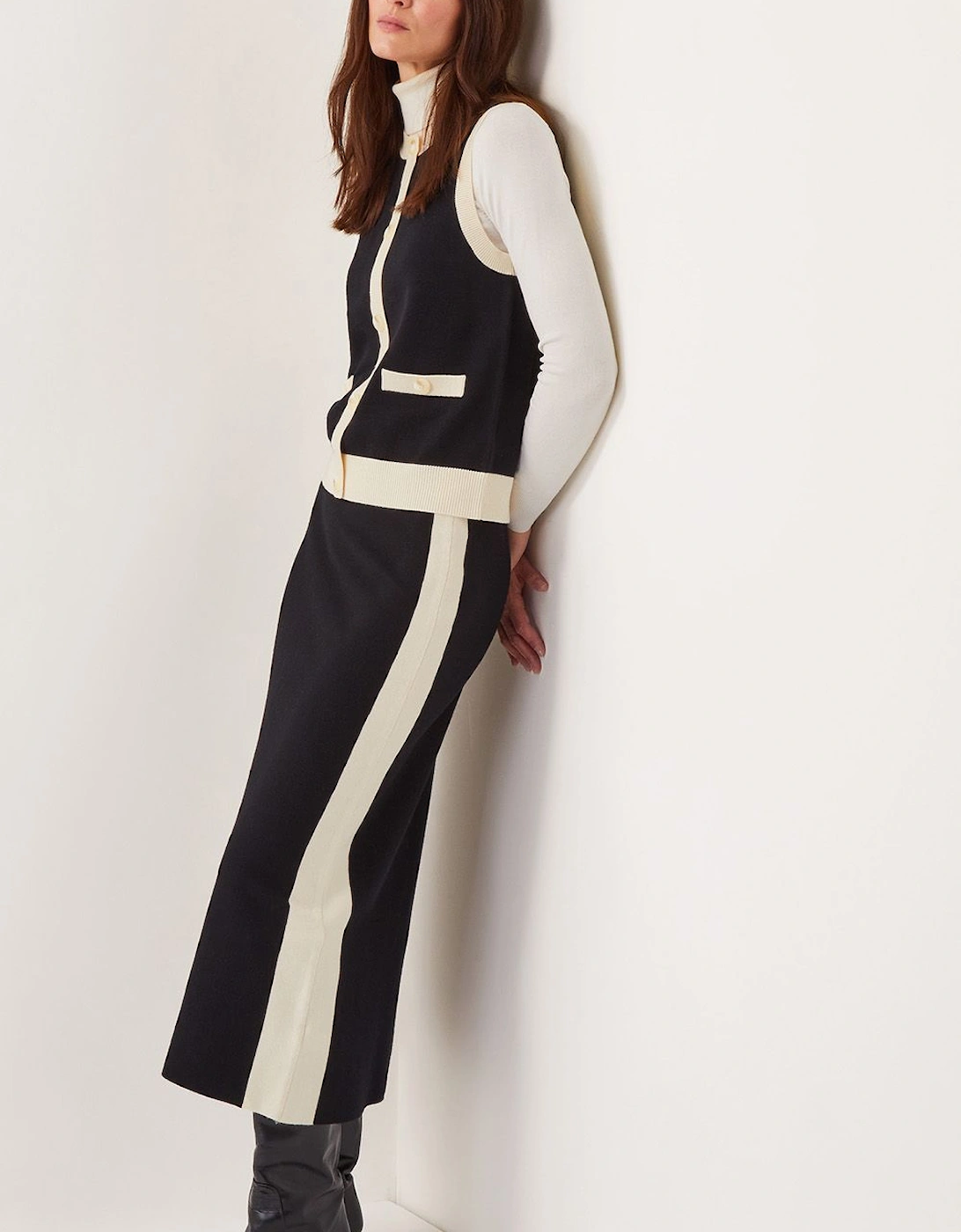 Narla Side Stripe Knit Midi Skirt Black, 2 of 1