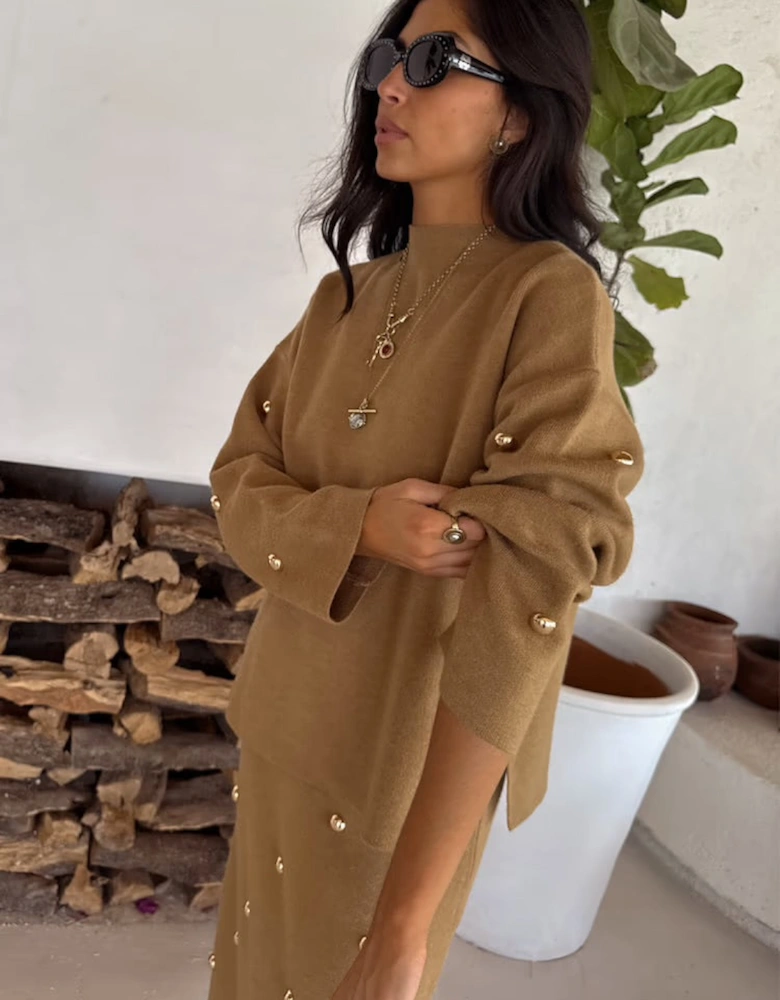 Tan stud Evie knit jumper