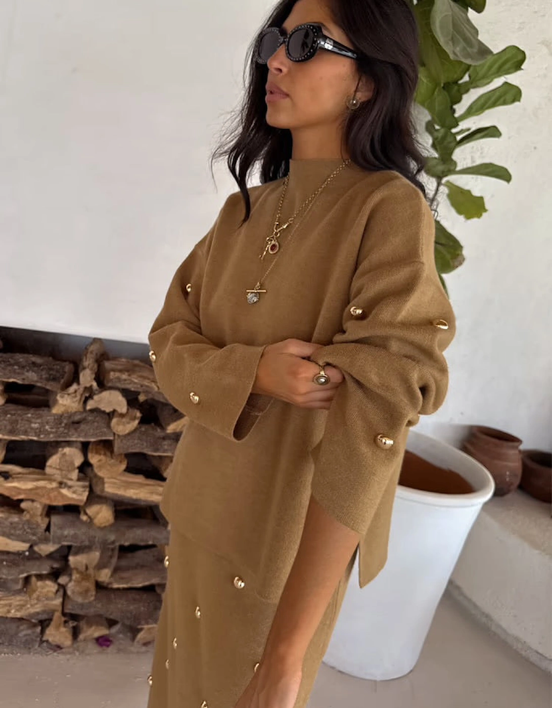 Tan stud Evie knit jumper