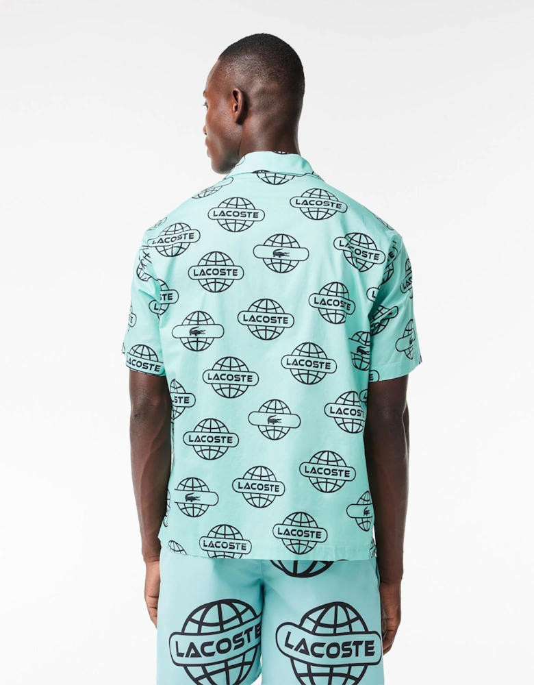 Globe Print Cotton Twill Shirt