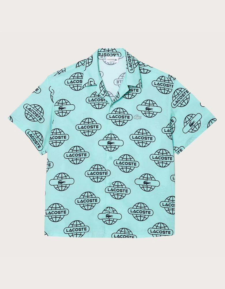 Globe Print Cotton Twill Shirt