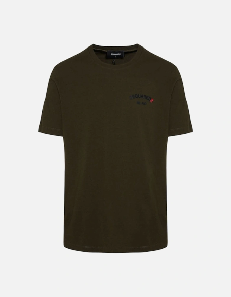 Regular Fit Rubber Logo Military Green T-Shirt