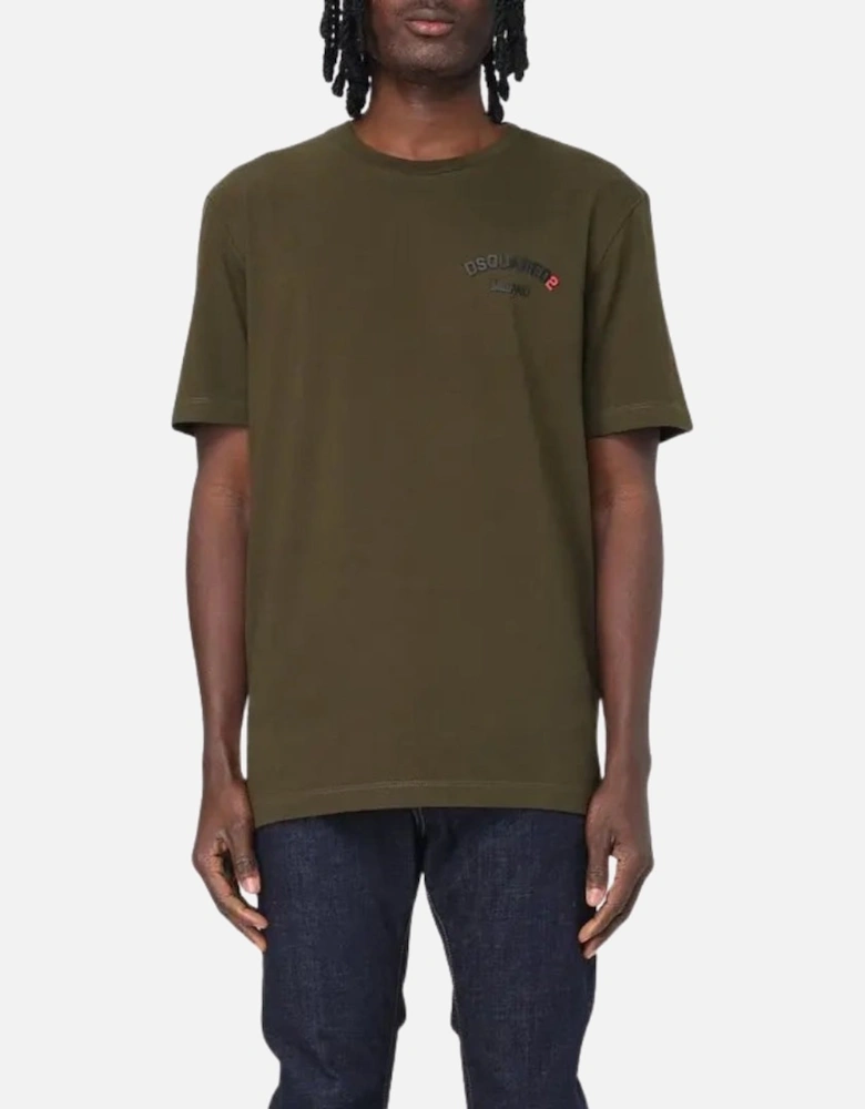 Regular Fit Rubber Logo Military Green T-Shirt
