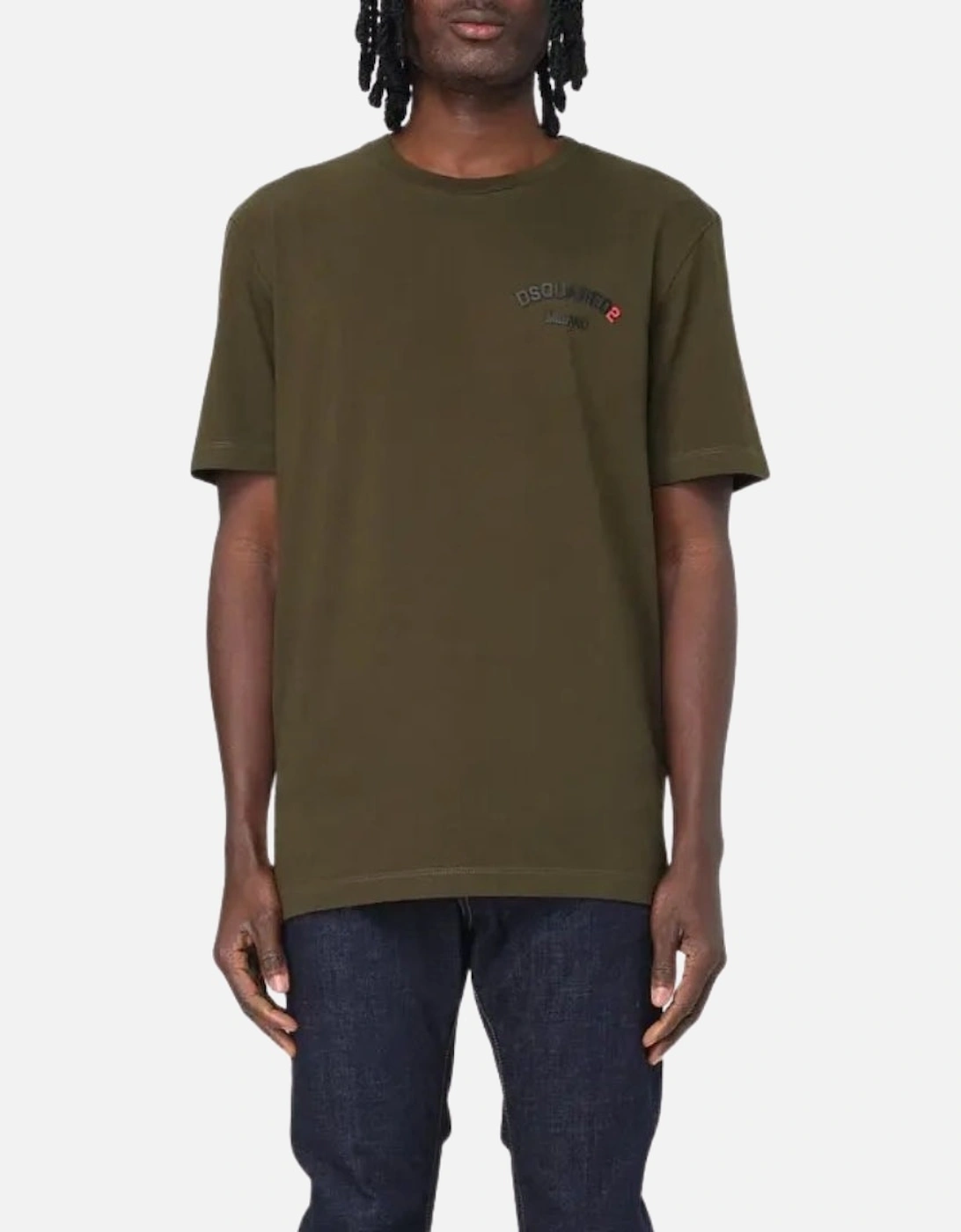 Regular Fit Rubber Logo Military Green T-Shirt