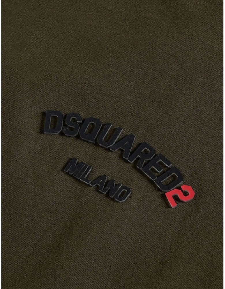 Regular Fit Rubber Logo Military Green T-Shirt