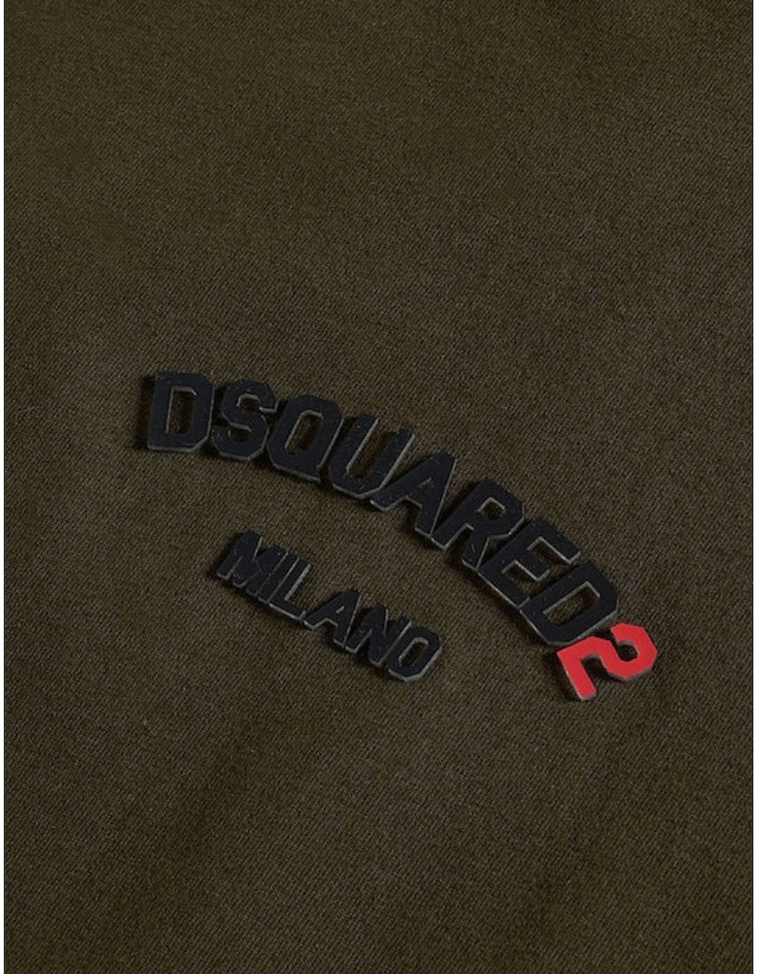 Regular Fit Rubber Logo Military Green T-Shirt