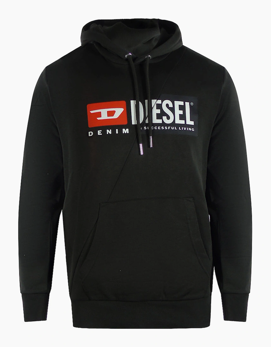 Diesel Men's Black Denim Division Cut Logo Hoodie  38 M