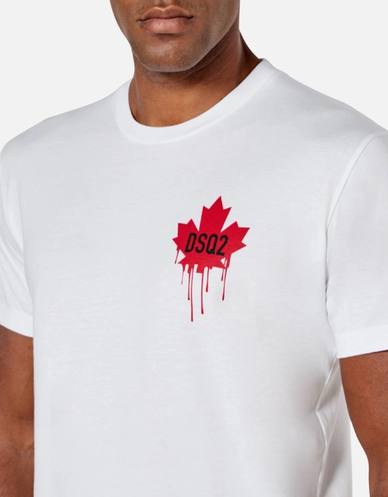 Small Dripping Maple Leaf Logo White T-Shirt