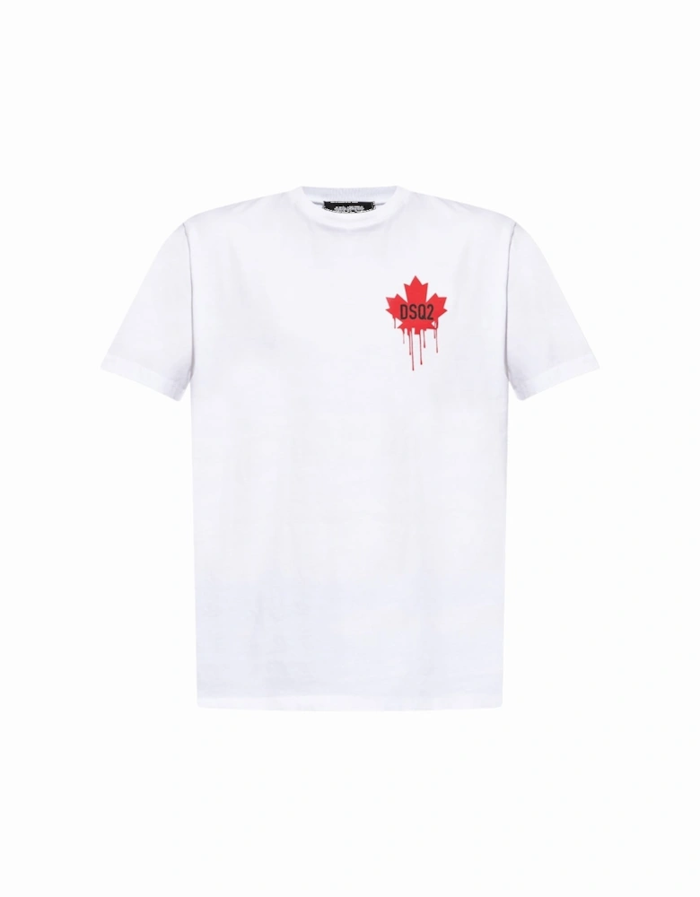 Small Dripping Maple Leaf Logo White T-Shirt