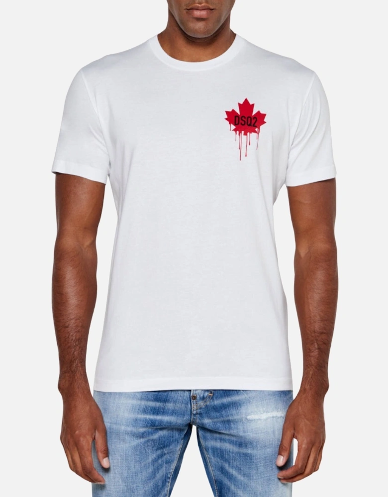 Small Dripping Maple Leaf Logo White T-Shirt