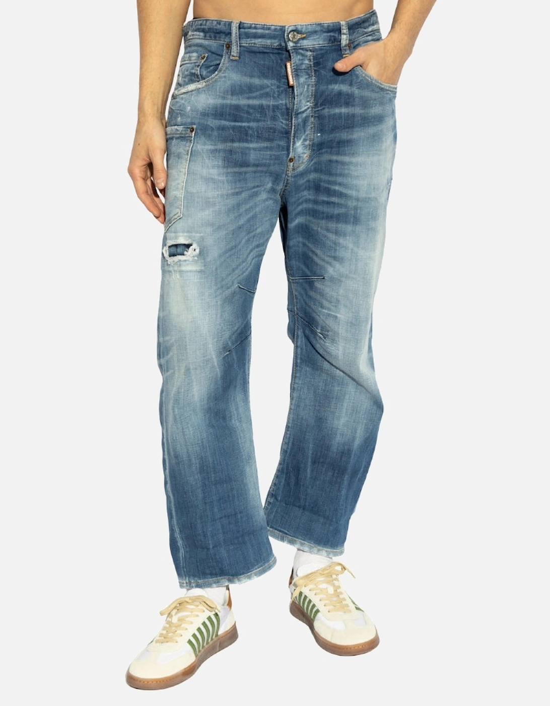 Medium Small Hole Wash Kawaii Jeans Navy Blue