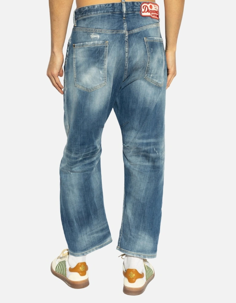 Medium Small Hole Wash Kawaii Jeans Navy Blue