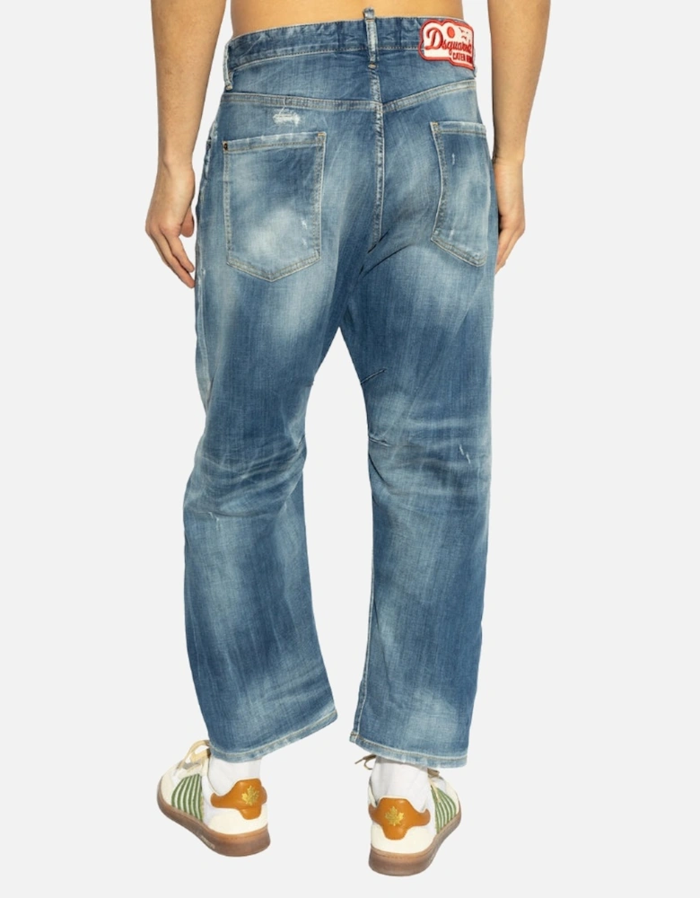 Medium Small Hole Wash Kawaii Jeans Navy Blue