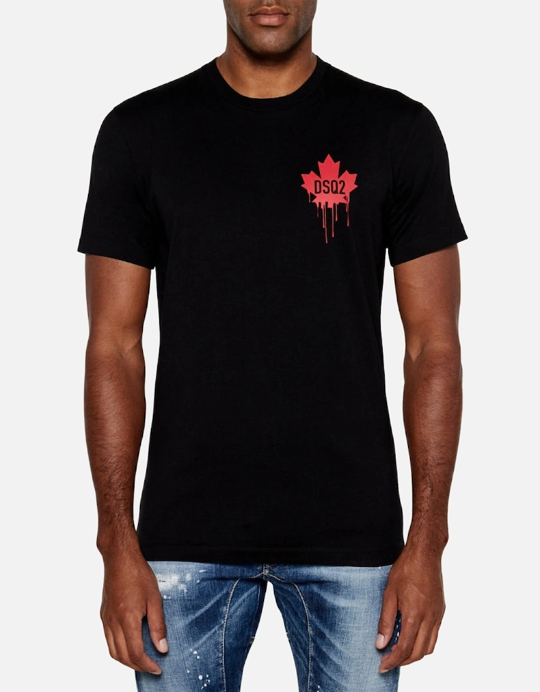 Small Dripping Maple Leaf Logo Black T-Shirt