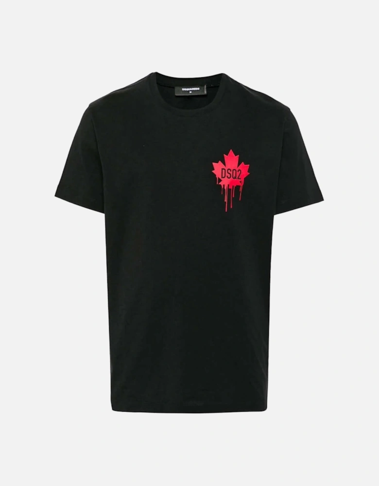 Small Dripping Maple Leaf Logo Black T-Shirt