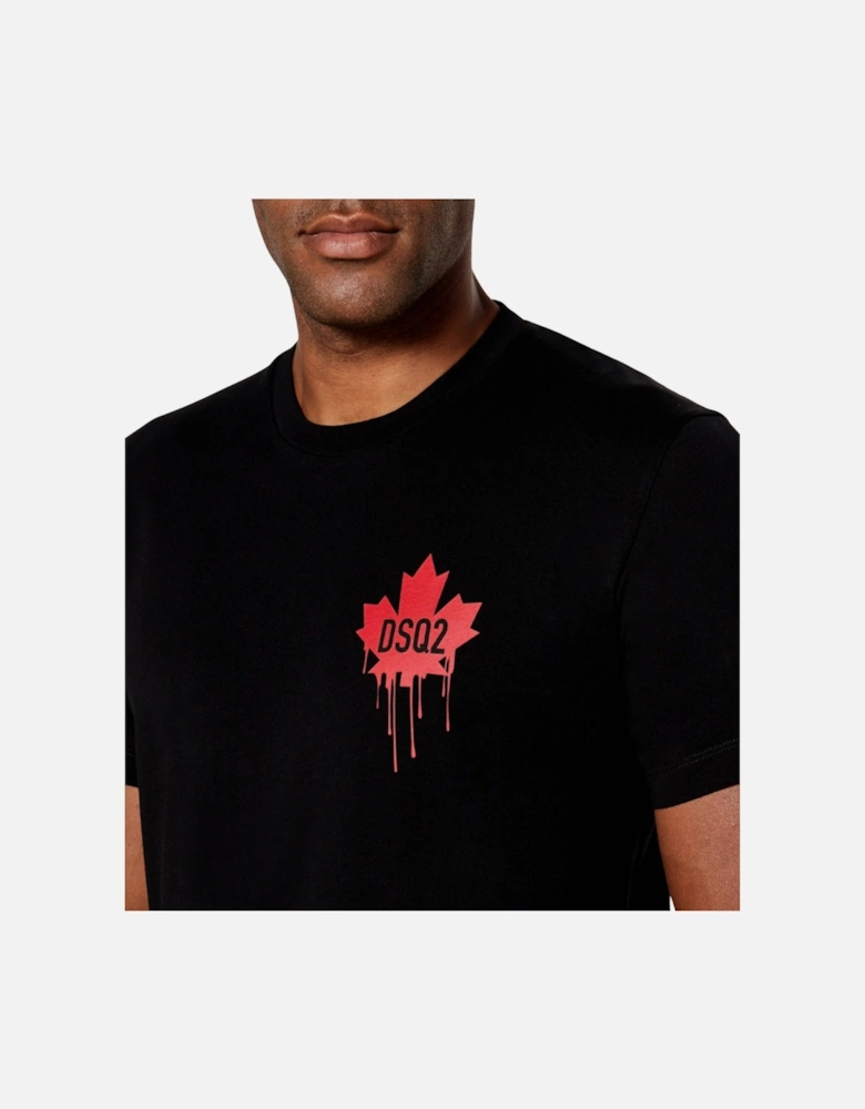 Small Dripping Maple Leaf Logo Black T-Shirt