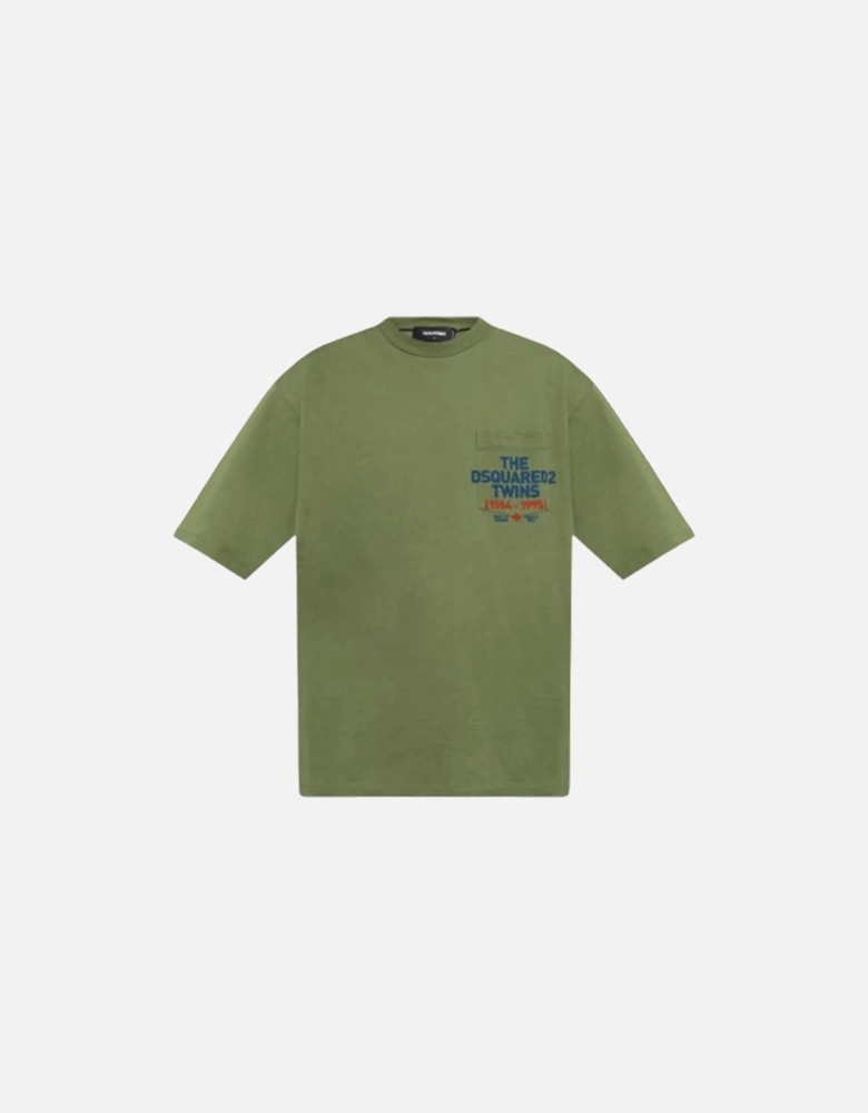 Pocket Logo Print Sage Green T-Shirt