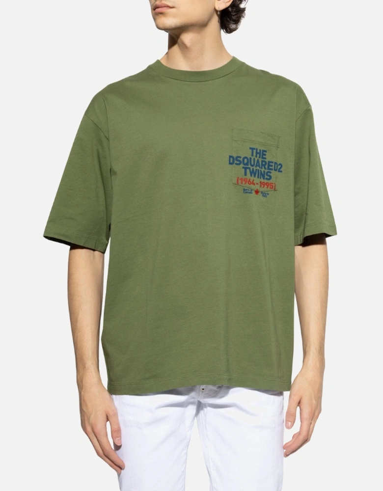 Pocket Logo Print Sage Green T-Shirt