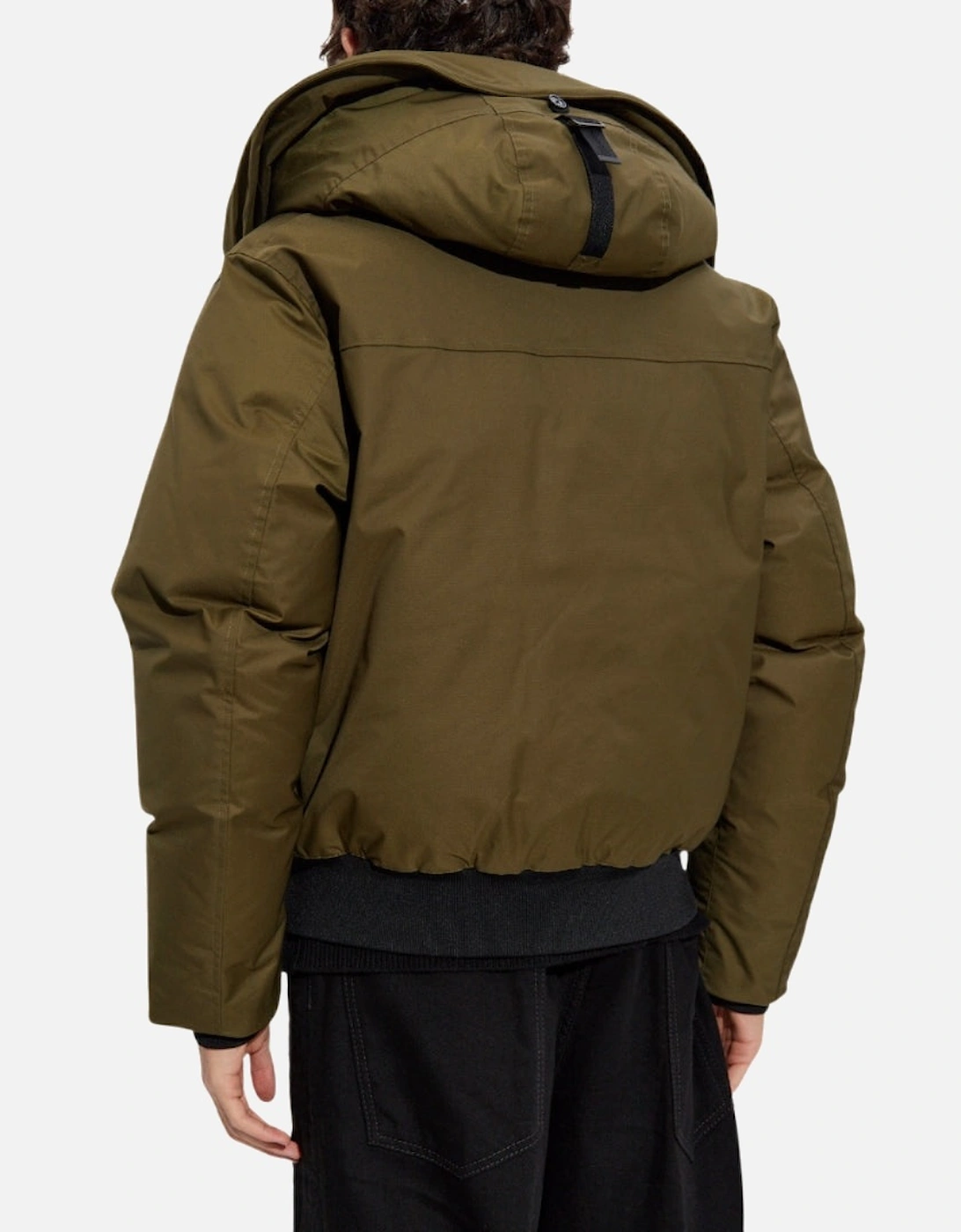 Techno Down Military Green Hooded Bomber Jacket