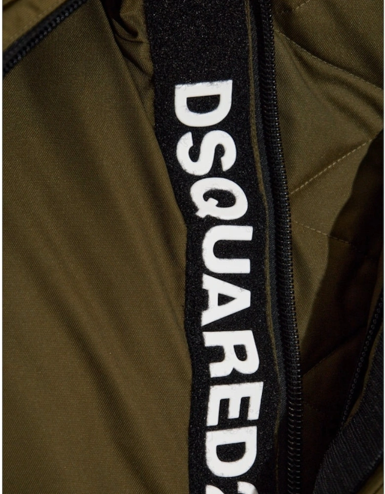 Techno Down Military Green Hooded Bomber Jacket