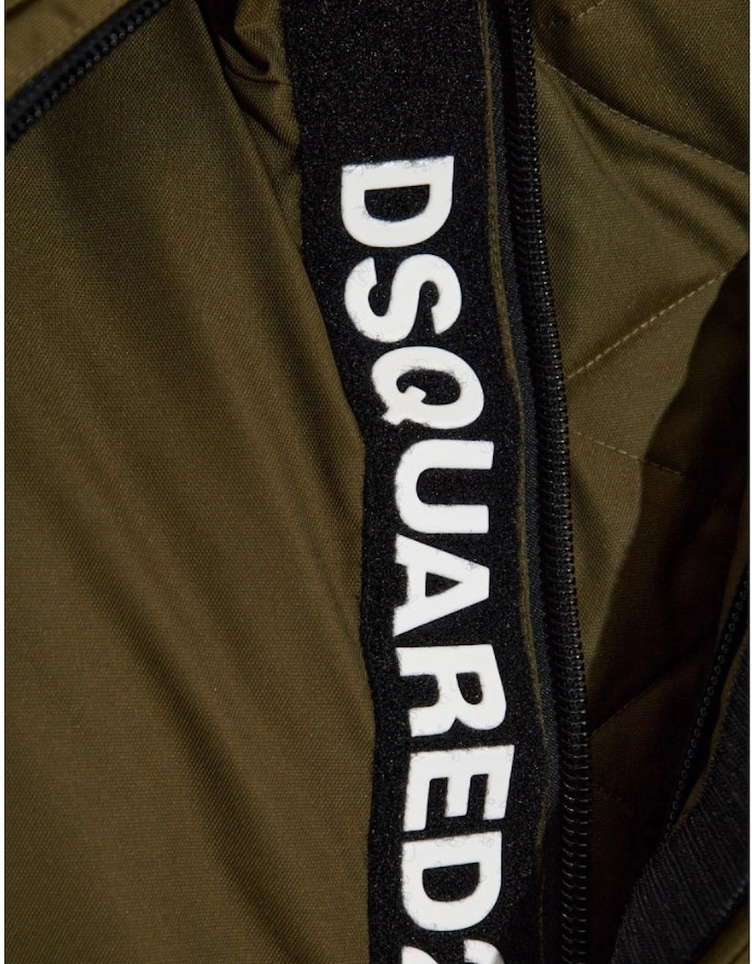 Techno Down Military Green Hooded Bomber Jacket