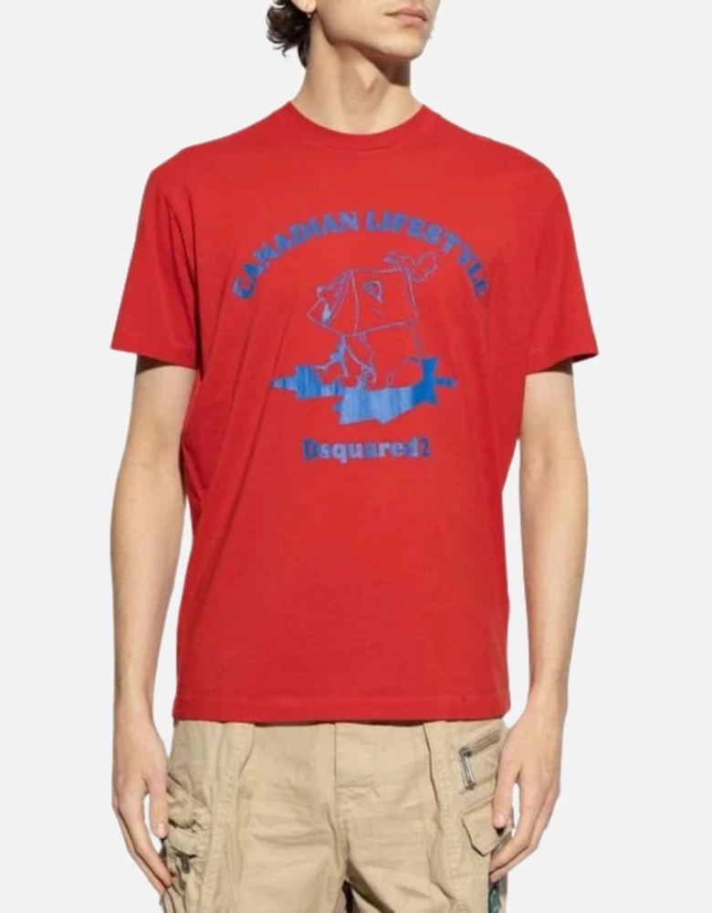 Canadian Lifestyle Bear Design Red T-Shirt