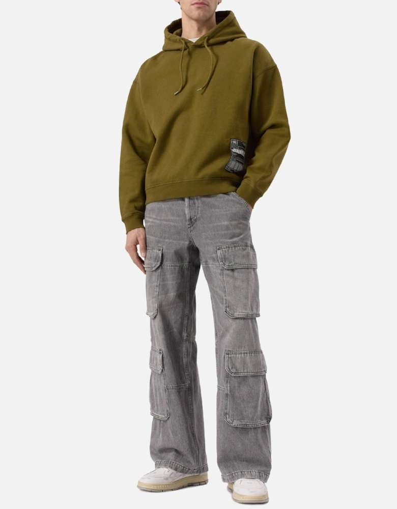 Patch Design Relaxed Fit Military Green Hoodie