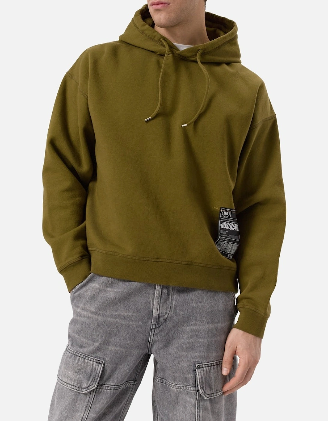 Patch Design Relaxed Fit Military Green Hoodie