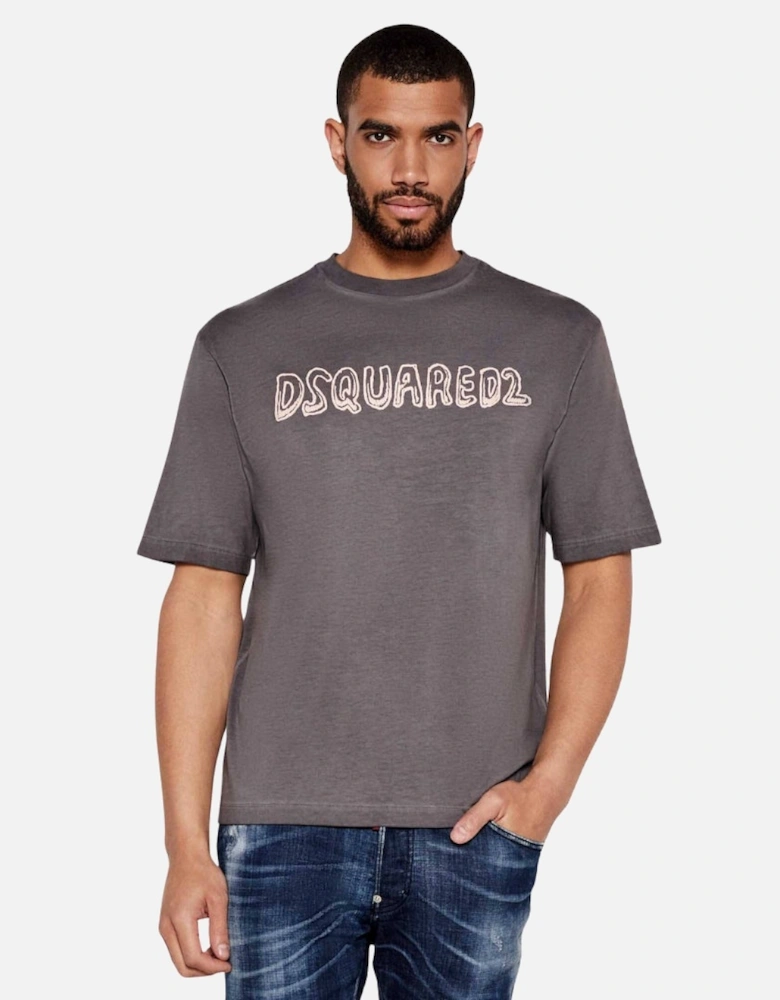 Best Fade Loose Fit Cartoon Logo T-Shirt Charcoal Grey