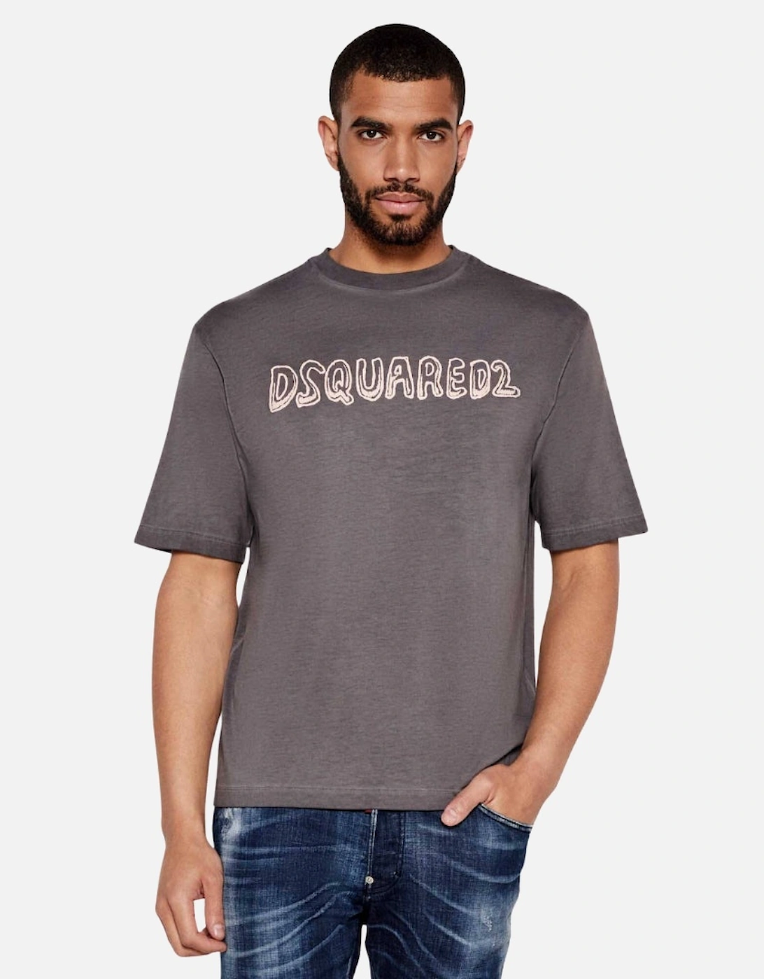 Best Fade Loose Fit Cartoon Logo T-Shirt Charcoal Grey