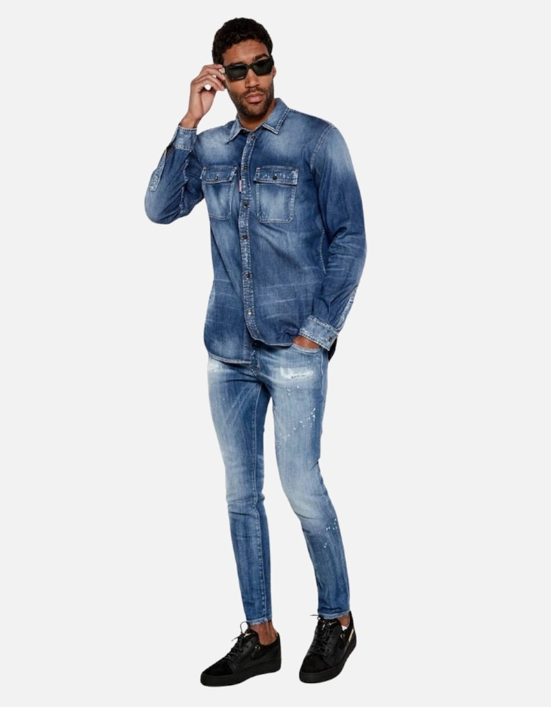 Relax Dan Worker Pocket Shirt Navy Blue