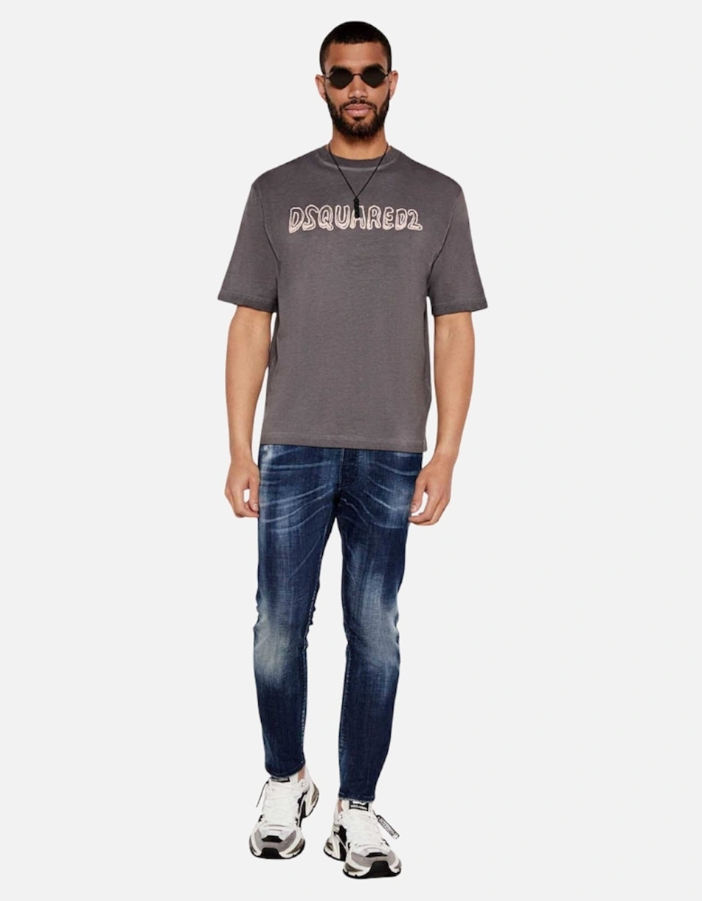 Best Fade Loose Fit Cartoon Logo T-Shirt Charcoal Grey