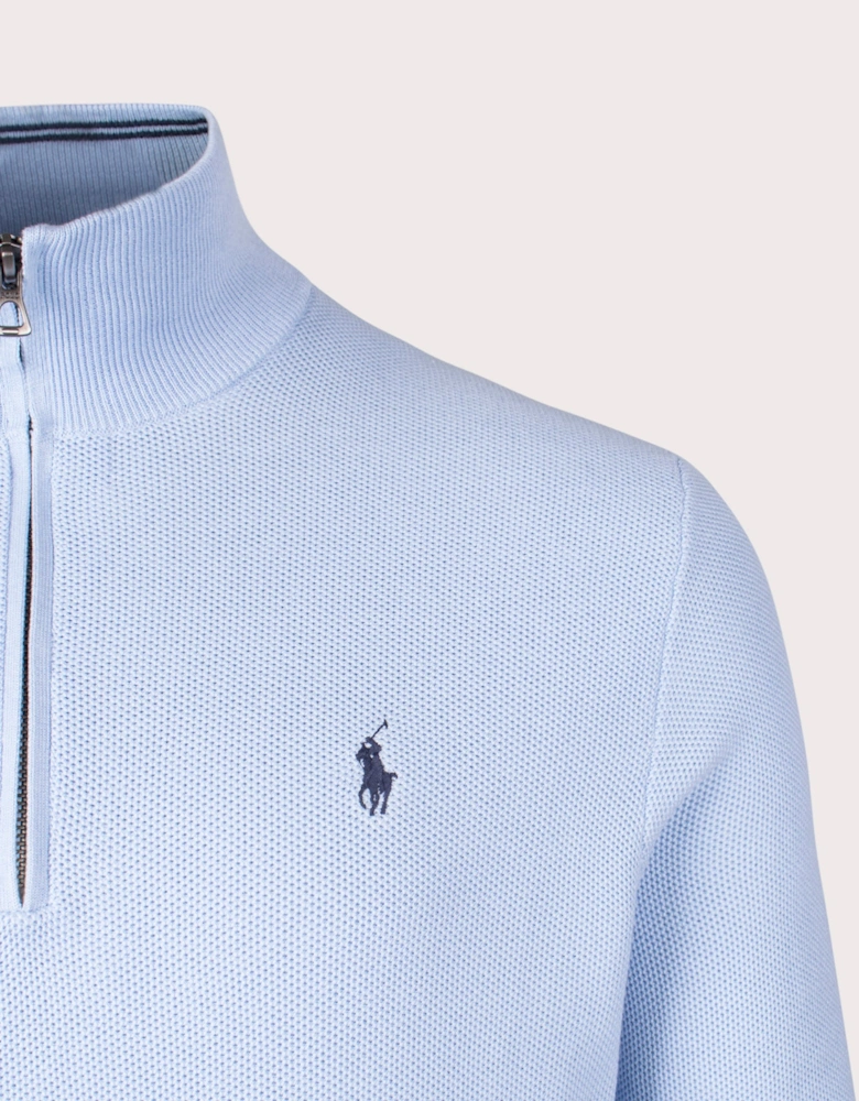 Quarter Zip Contrast Logo Knit Jumper
