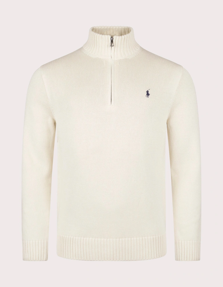 Mesh-Knit Cotton Quarter Zip Jumper