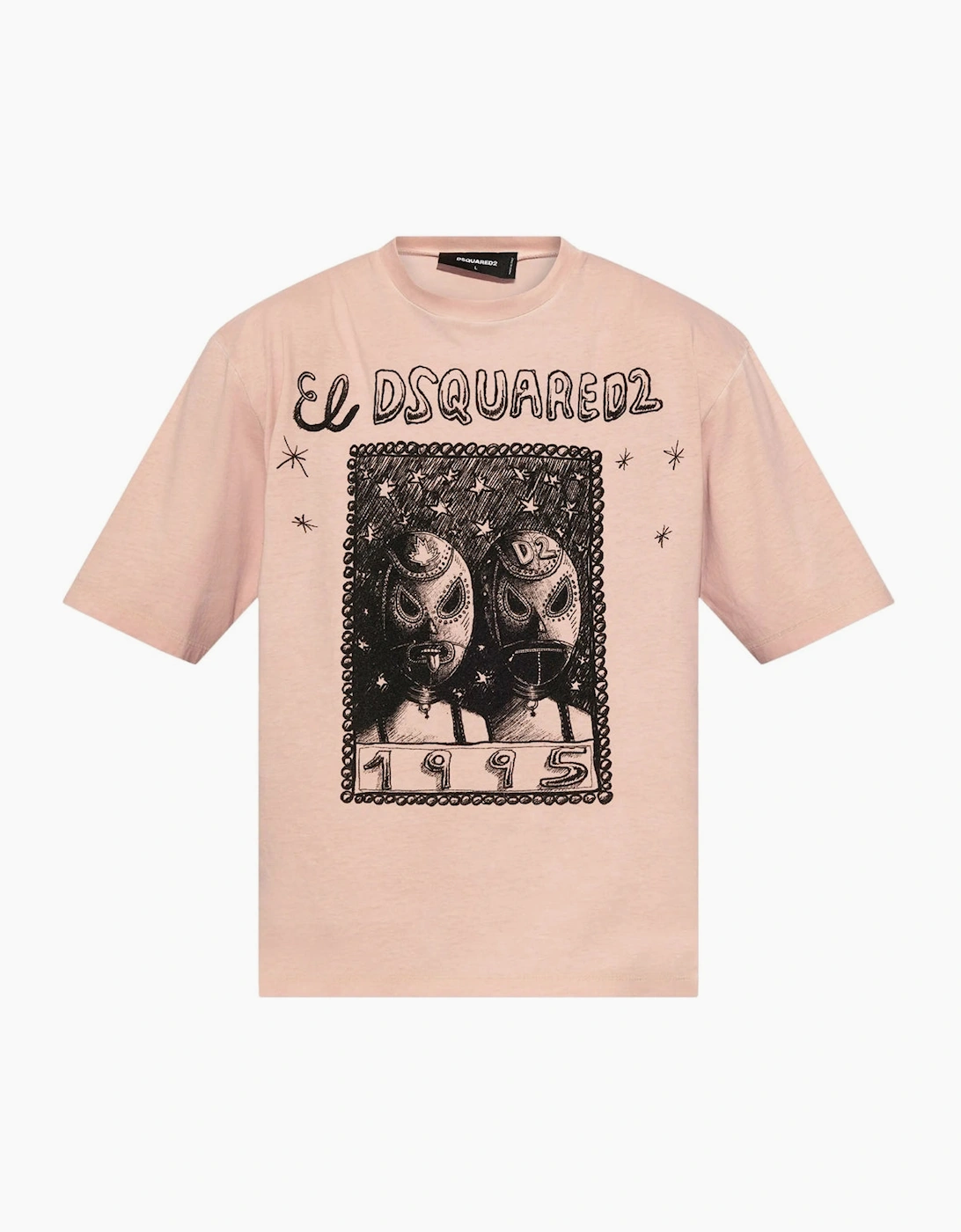 Dsquared2 Men's Tan Overlay Graphic Loose Fit T-Shirt Dusty Antic Rose  44 Xxl