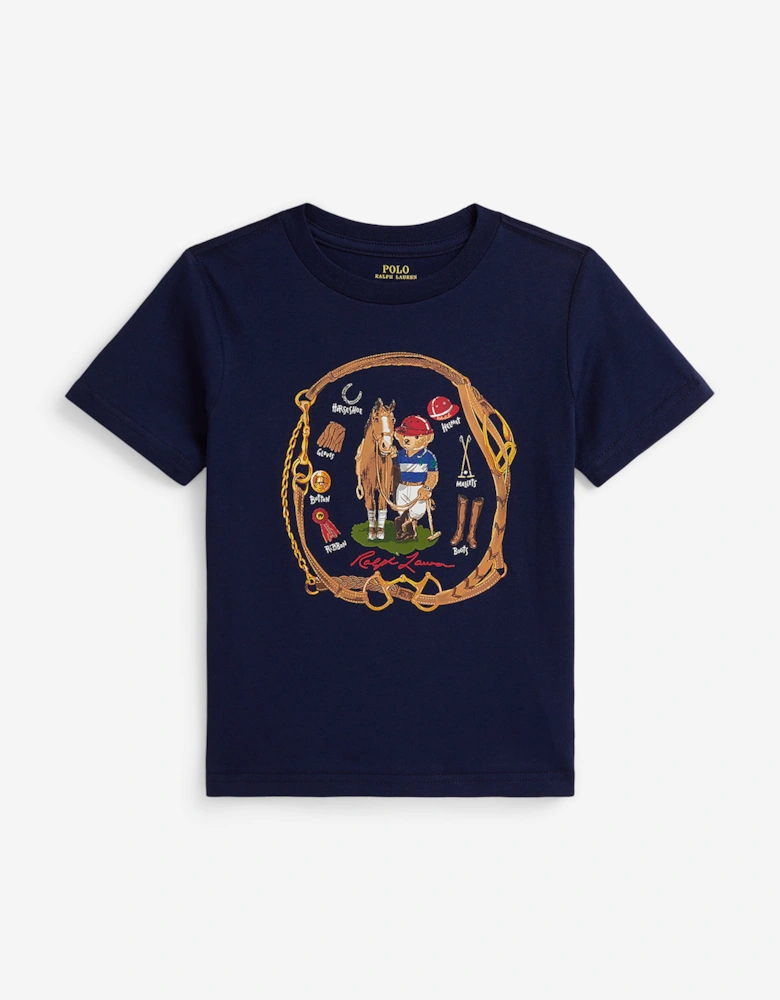 Boys Equestrian Bear T-Shirt in Navy