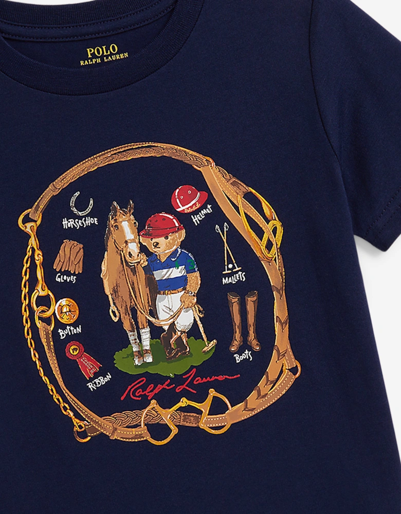 Boys Equestrian Bear T-Shirt in Navy