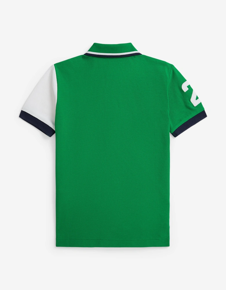 Boys Diagonal Stripe Bear Polo Shirt in Green