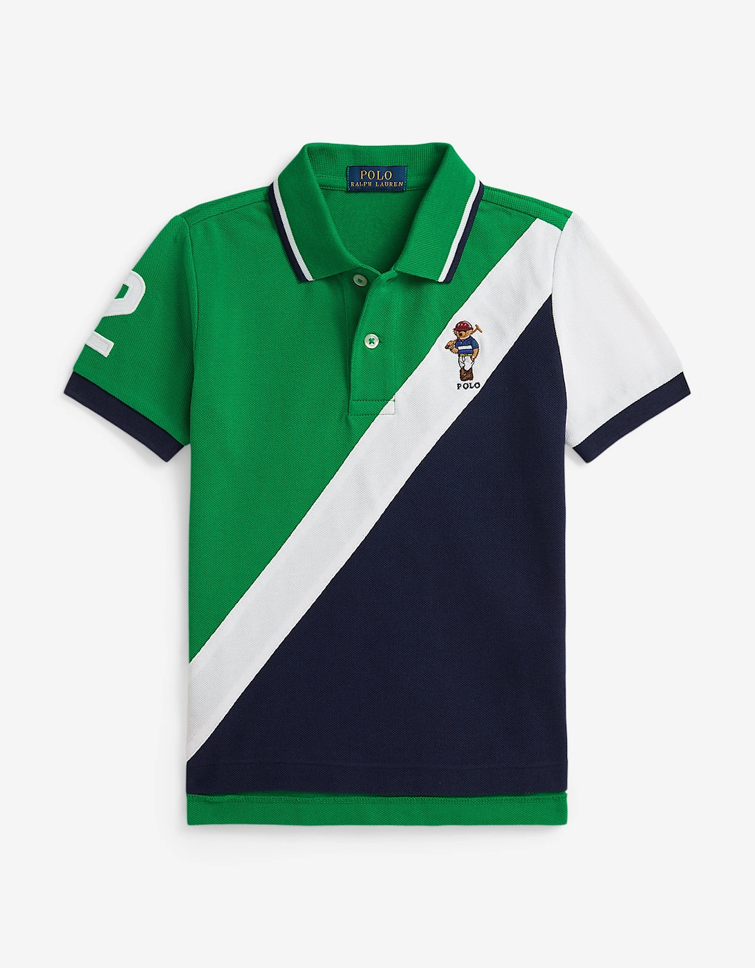 Boys Diagonal Stripe Bear Polo Shirt in Green, 5 of 4
