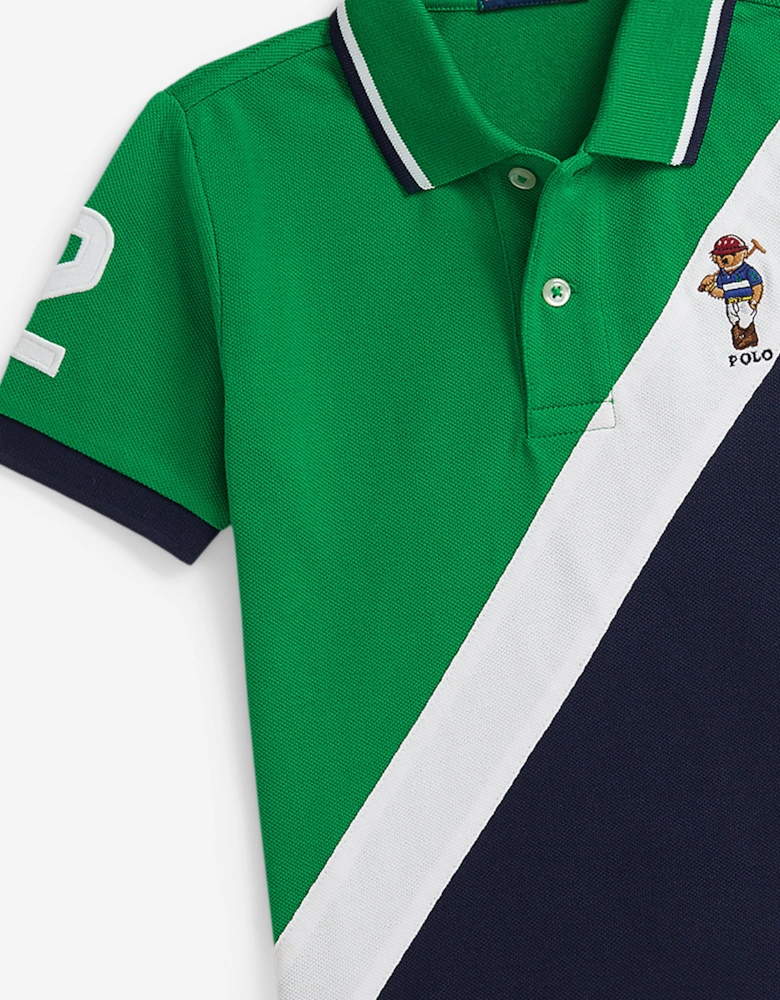 Boys Diagonal Stripe Bear Polo Shirt in Green