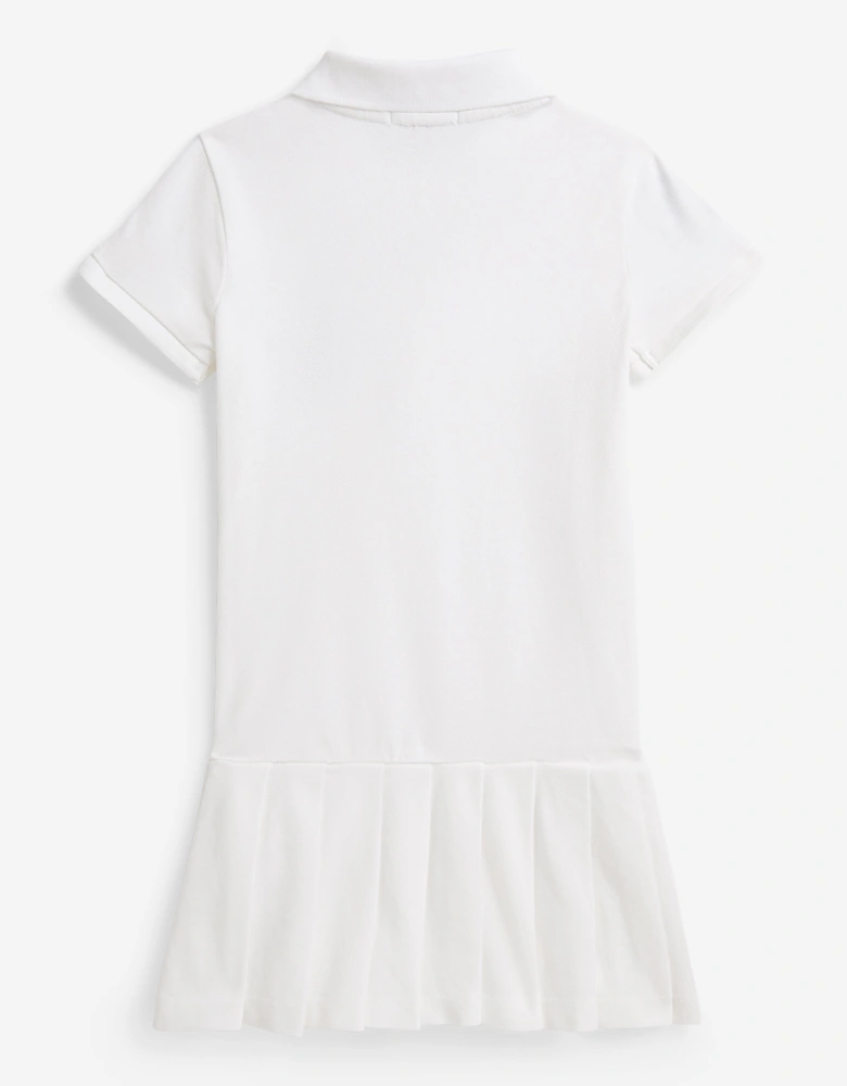 Girls Pleated Polo Dress in White