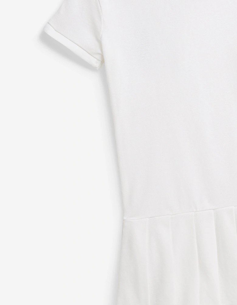 Girls Pleated Polo Dress in White