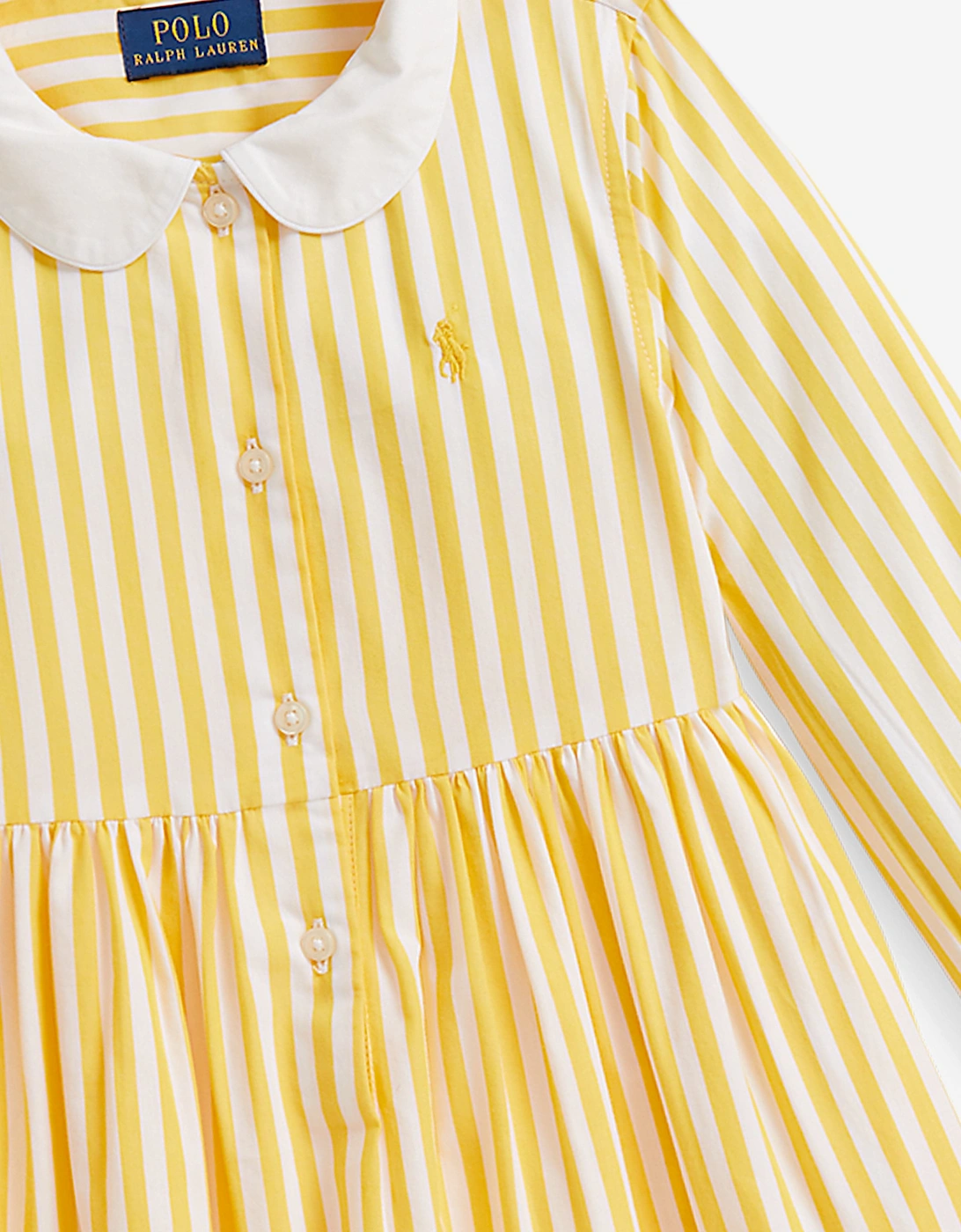 Girls Striped Poplin Shirt Dress in Yellow