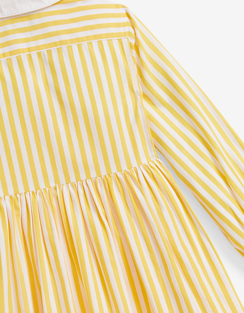 Girls Striped Poplin Shirt Dress in Yellow