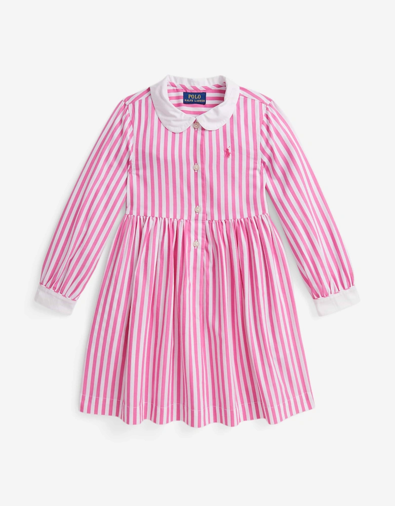 Girls Striped Poplin Shirt Dress in Pink