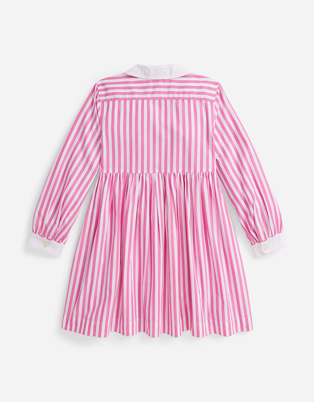 Girls Striped Poplin Shirt Dress in Pink
